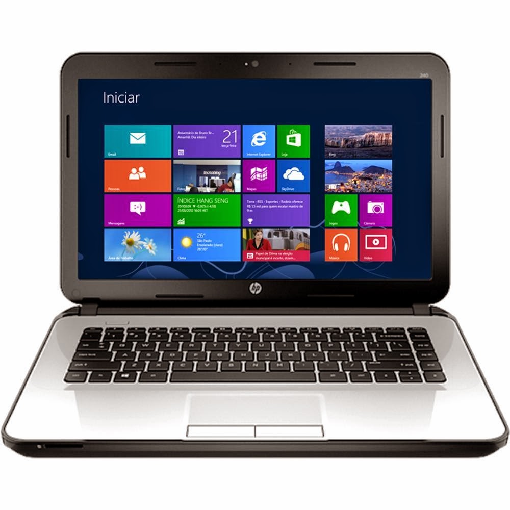Conheça o Notebook HP 14-d027br com processador Intel Celeron Dual Core (1000M), 4GB de memória, HD de500GB, tela de 14", Gravador de DVD,  Peso aproximado de 1,95kg, Bateria de 4 Células e Windows 8. BT Informática