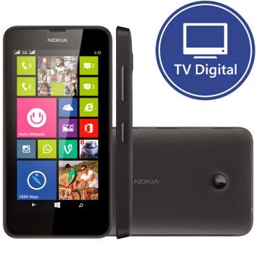 Smartphone Dual Chip Nokia Lumia 630 Preto Windows 8.1 3G 5MP 8GB Cartão de Memória até 128GB GPS TV Digital