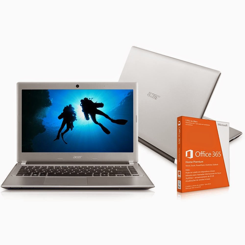 Compre o Notebook Acer Aspire V5-4716BR669 com Intel Core i3, 6GB, 500GB, Tela 14", HDMI, USB - Windows 8 - Prata + Office 365 Home Premium