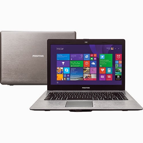 Notebook Positivo Stilo XR3008 com processador Intel Celeron Dual Core, 2GB de memória, HD de 500GB, Conexões e USB, Tela LED 14" e Windows 8.1. BT Informática.