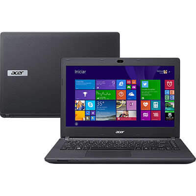 Conheça o Notebook Acer ES1-411-C8FA (NX.MU0AL.002) com processador Intel Celeron Quad Core (N2940) de 1.83 GHz a 2.25 GHz e 2 MB cache, 4GB de memória, HD de 500GB, Tela LED de 14", Conexões USB e HDMI, Drive de DVD, Bateria de 4 células, Peso aproximado de 1,9kg e Windows 8.1. BT Informática.