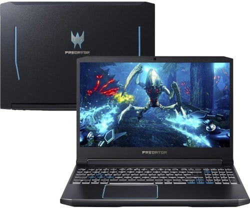 O Notebook Gamer Acer Predator Helios 300 PH315-52-7210 possui processador Intel Core i7 (9750H) de 2.60 GHz a 4.60 GHz e 12 MB cache, memória de 16 GB DDR4, SSD de 256GB + HD de 2TB, Tela 15,6" polegadas IPS Anti-Reflexivo Ultra Slim FHD (Full HD) 144Hz e 25~ 27ms, Placa de Vídeo NVIDIA® GeForce™ RTX 2060 com 6 GB GDDR6 de VRAM dedicada, Conexões USB e HDMI, placa de rede wireless, bluetooth v5.0, Não possui Drive de DVD, Bateria de 4 células, Peso aproximado de 2,40Kg e Sistema Operacional Windows® 10 Home de 64 bits. 