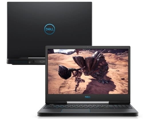 O Notebook Gamer Dell G5 5590-A55P possui processador Intel Core i5 (9300H) de 2.40 GHz a 4.10 GHz e 8 MB cache, memória de 8 GB DDR4, SSD de 512GB, Tela 15,6" polegadas Full HD IPS (1920 x 1080 pixels), 60hZ, 300 nits, antirreflexo, retroiluminado e borda fina, Placa de Vídeo NVIDIA® GeForce™ GTX 1650 com 4GB de GDDR5, Conexões USB e HDMI, placa de rede wireless, bluetooth v4.1, Não possui Drive de DVD, Bateria de 4 células, Peso aproximado de 2,84Kg e Sistema Operacional Windows® 10 Home de 64 bits. 