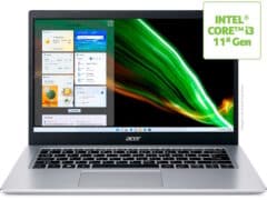O Notebook Acer Aspire 5 A514-54-385S possui processador Intel Core i3 (1115G4) de 3.00 GHz a 4.10 GHz e 6 MB cache, memória de 4 GB DDR4 (4 GB Soldada + Slot Livre) sendo expansível até 20GB, SSD de 256GB PCIe 3.0 x4 NVMe (M.2 2280), Tela de 14" Full HD IPS com resolução máxima de 1920 x 1080 pixels, Placa de Vídeo Intel® Iris® Xe Graphics, Conexões USB e HDMI, placa de rede wireless, bluetooth v5.0, Não possui Drive de DVD, Bateria de 3 células (48Wh), Peso aproximado de 1,9Kg e Sistema Operacional Windows® 11.